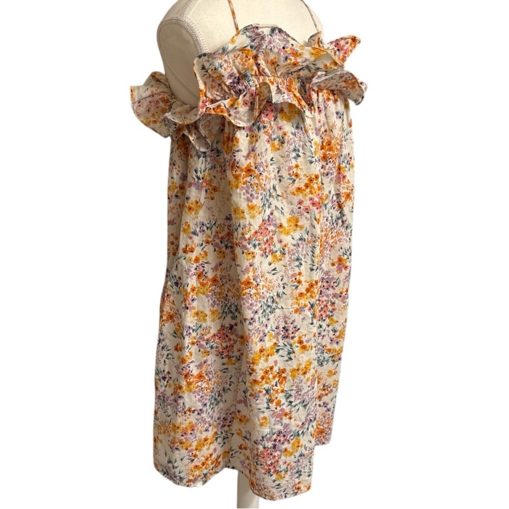 H&M Floral Linen Blend Double Ruffle Babydoll Summer Dress Small - Picture 3 of 6